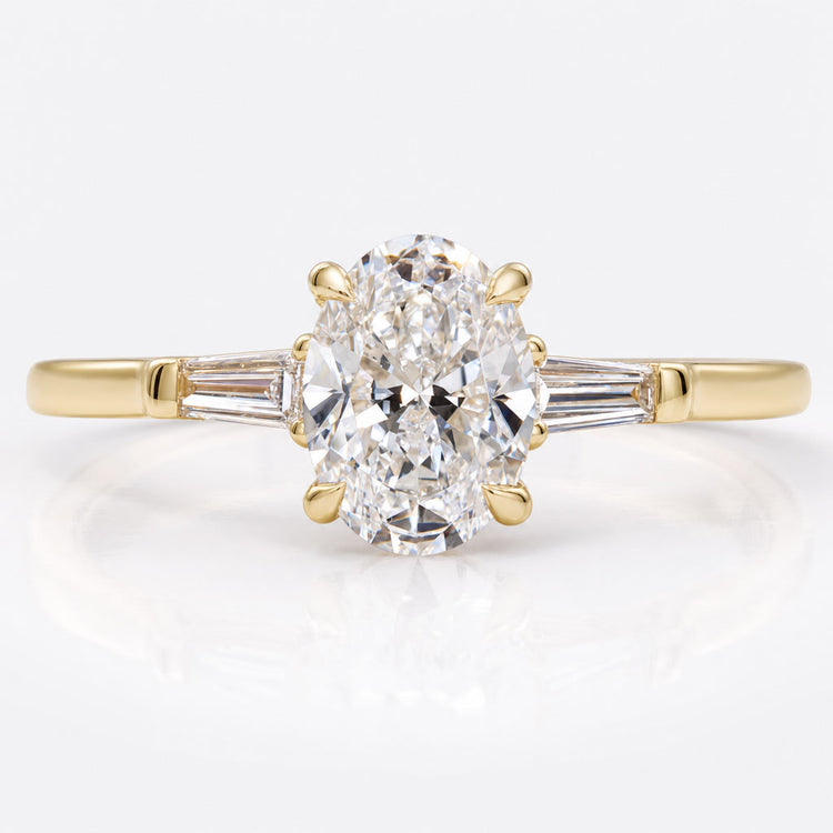 Oval Lab-Grown Diamond Side Baguette Three Stone Ring 1 - 2 CT
