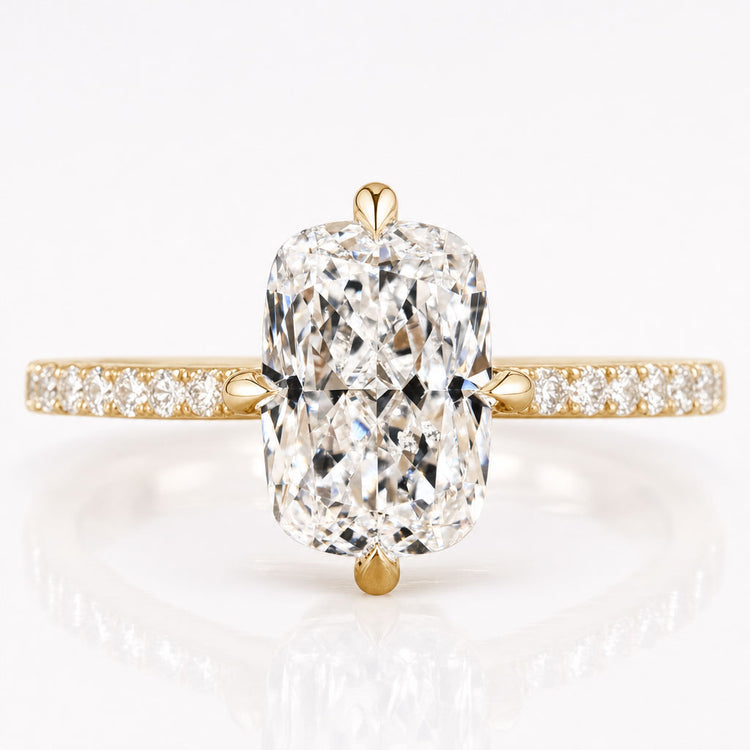 Elongated Cushion Cut Lab-Grown Diamond Pavé Compass Prong Ring 1 - 2 CT