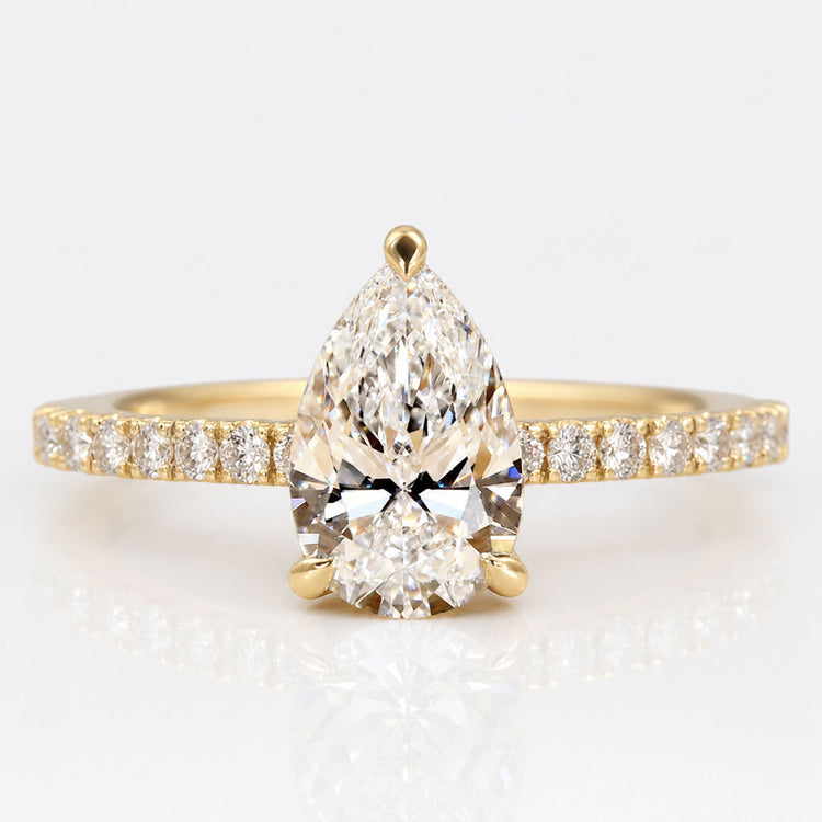 Pear Cut Lab-Grown Diamond Pavé Hidden Halo Ring 1 - 2 CT