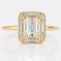 Emerald Cut Lab-Grown Diamond Halo Side Stone Ring 0.9 CT