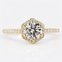 Round Lab-Grown Diamond Hexagon Outline Pavé Ring 0.5 - 2 CT