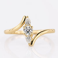 Round Lab-Grown Diamond With Pear Side Stones Ring 0.1 TCW