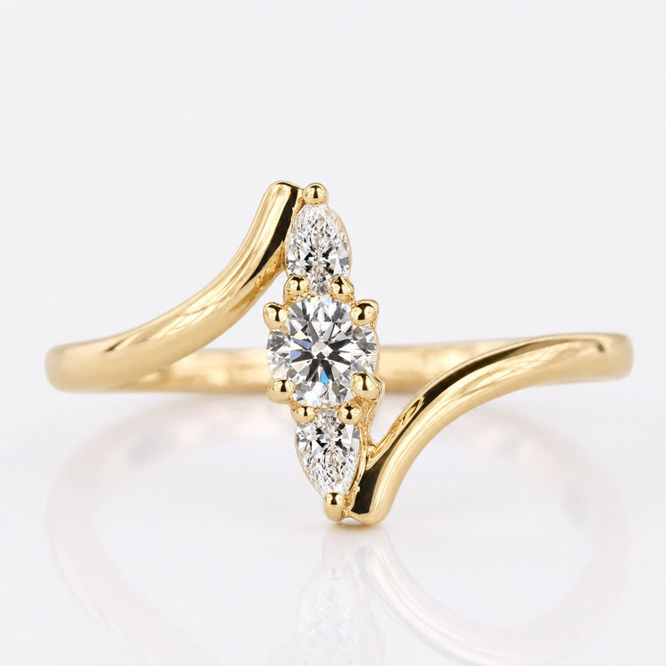 Round Lab-Grown Diamond With Pear Side Stones Ring 0.1 TCW