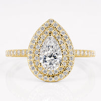 Pear Cut Lab-Grown Diamond Double Halo Pavé Ring 0.7 CT
