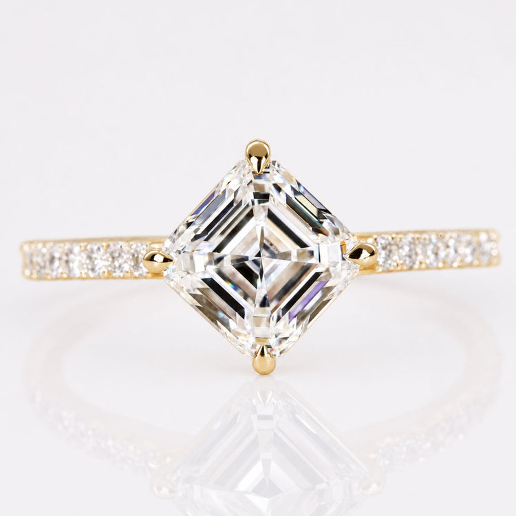 Asscher Cut Lab-Grown Diamond Pavé Ring 1 - 2 CT