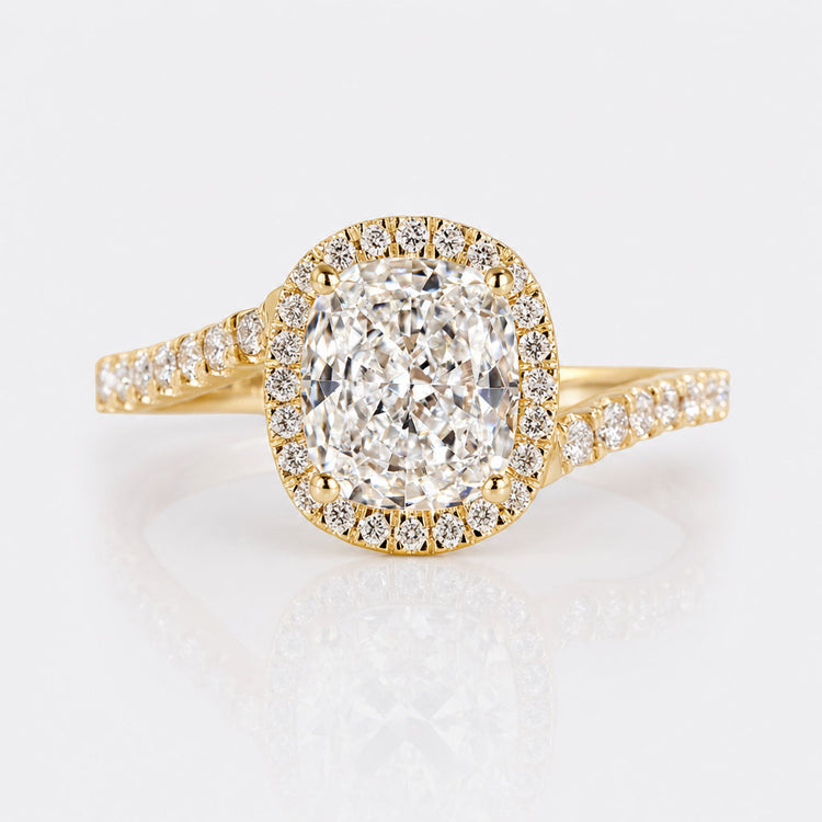 Elongated Cushion Cut Lab-Grown Diamond Halo Pavé Ring 1 - 2 CT