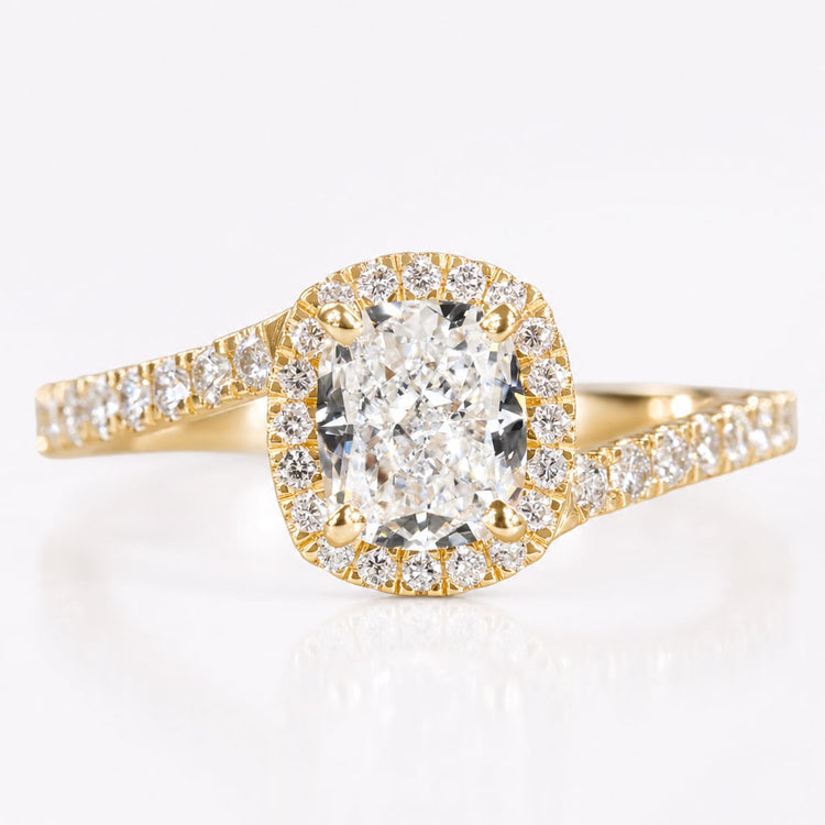 Elongated Cushion Cut Lab-Grown Diamond Halo Pavé Ring 1 - 2 CT