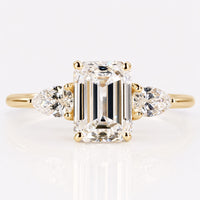 Emerald Cut Lab-Grown Diamond With Two Pear Cut Lab-Grown Diamonds 1 - 2 CT Ring