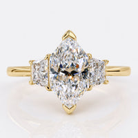 Dutch Marquise Cut Lab-Grown Diamond with side Trapezoids Ring 1 - 2 CT