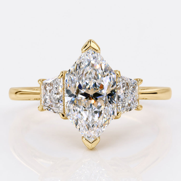Dutch Marquise Cut Lab-Grown Diamond with side Trapezoids Ring 1 - 2 CT
