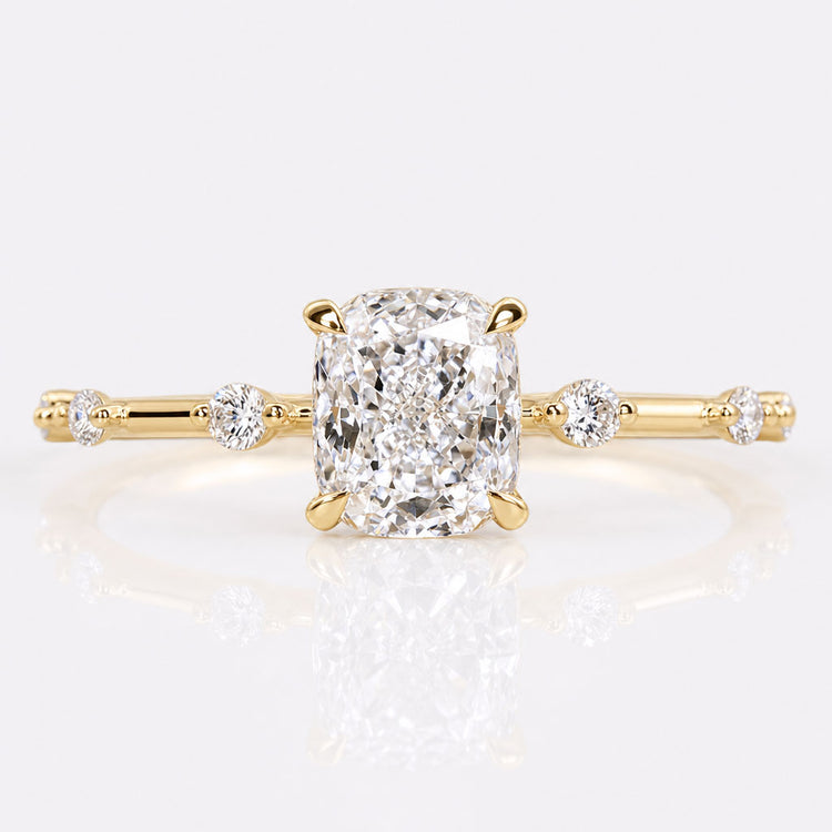 Elongated Cushion Cut Lab-Grown Diamond Distance Pavé Ring 1 - 2 CT