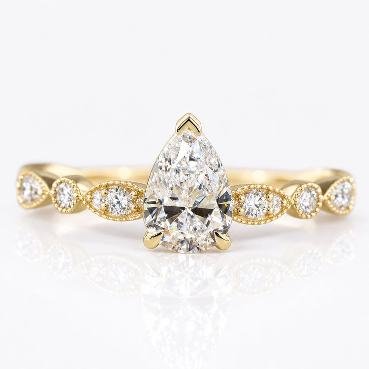 Pear Shaped Lab-Grown Diamond Vintage Style Pavé Ring 0.7 - 2 CT