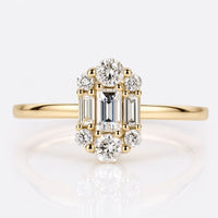 Baguette Cut Lab-Grown Diamond and Round Lab-Grown Diamonds Cluster Halo Ring 0.1 CT