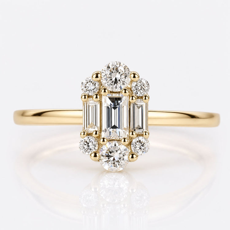 Baguette Cut Lab-Grown Diamond and Round Lab-Grown Diamonds Cluster Halo Ring 0.1 CT