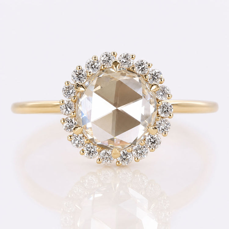 Round Rose Cut Lab-Grown Diamond Unique Halo Ring 1 CT