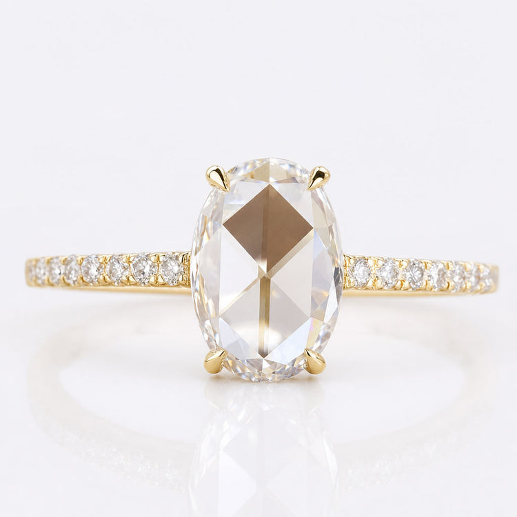 Flat Oval Rose Cut Lab-Grown Diamond Pave Ring 1 CT