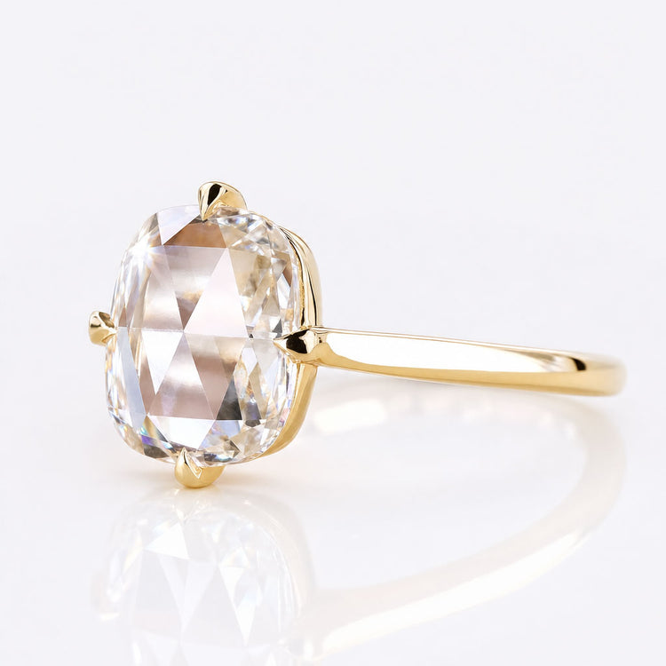 Cushion Rose Cut Lab-Grown Diamond Compass Prong Setting Solitaire 1.3 CT Ring