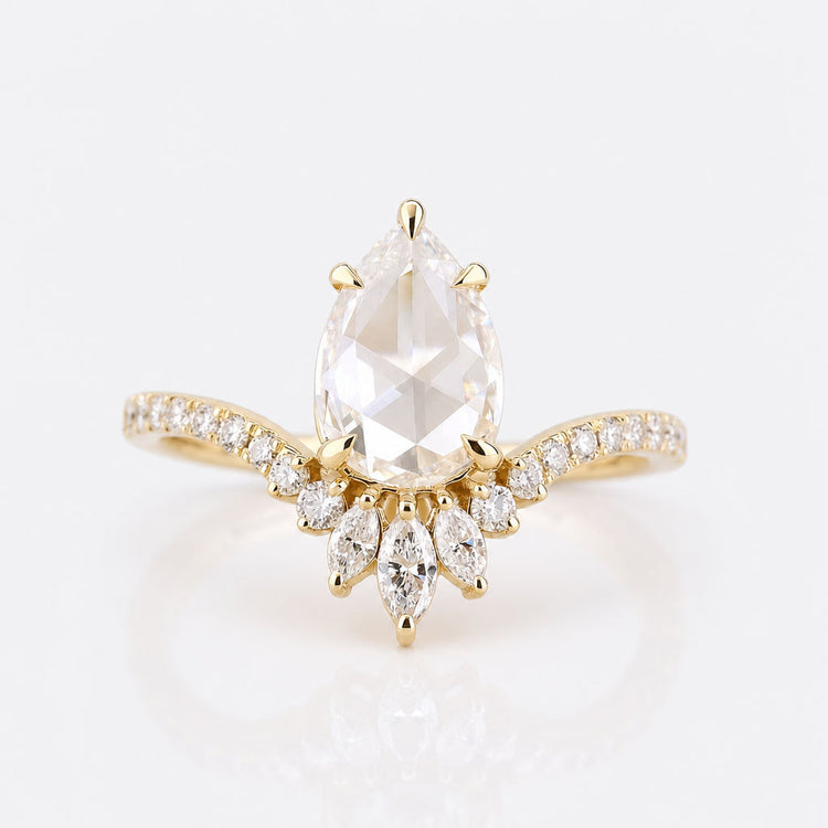 Pear Rose Cut Lab-Grown Diamond with Round and Marquise Pavé Band Ring