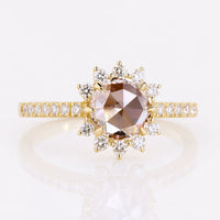 Round Rose Cut Lab-Grown Diamond Halo Pavé Ring