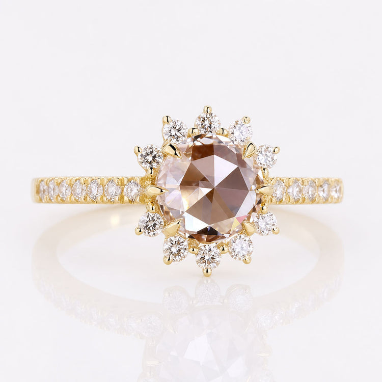 Round Rose Cut Lab-Grown Diamond Halo Pavé Ring