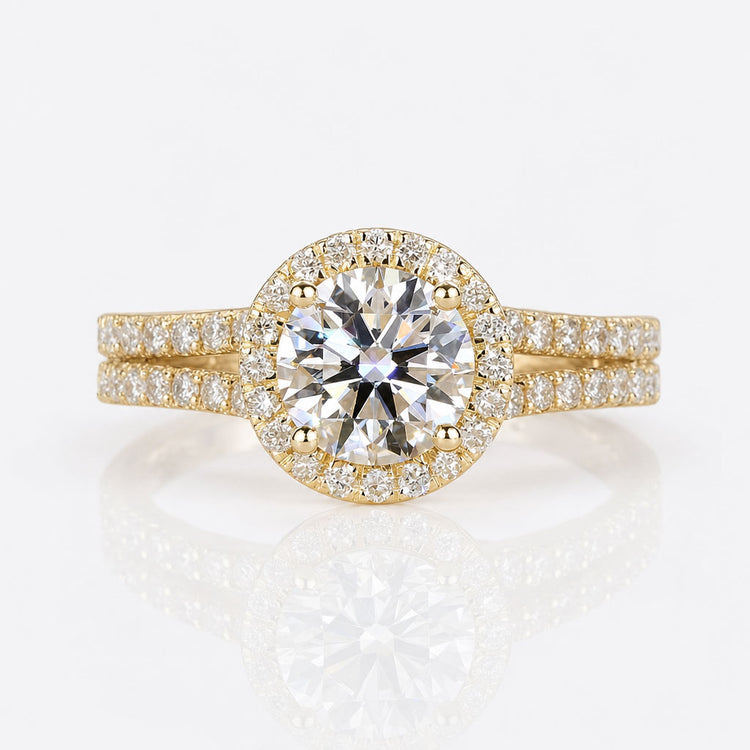 Round Lab-Grown Diamond Cathedral Split Shank Pavé Halo Ring 0.8 – 2 CT