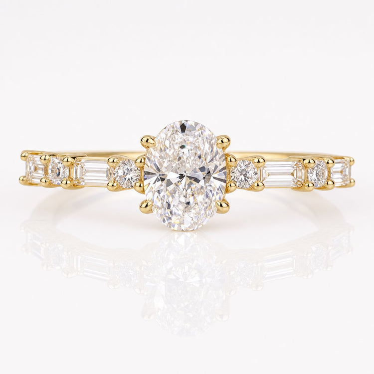 Oval Lab-Grown Diamond Baguette and Round Pavé Ring 0.5 – 2 CT