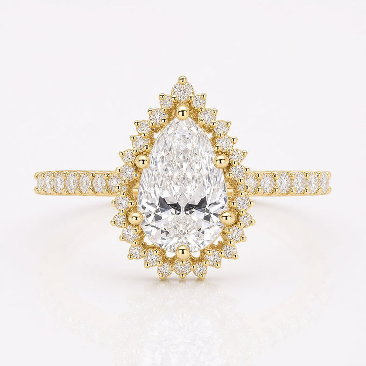 Pear Shaped Diamond Ring With Pave Setting