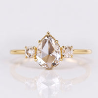 Pear Rose Cut Lab-Grown Diamond Round Rose Cut Three Stone Ring