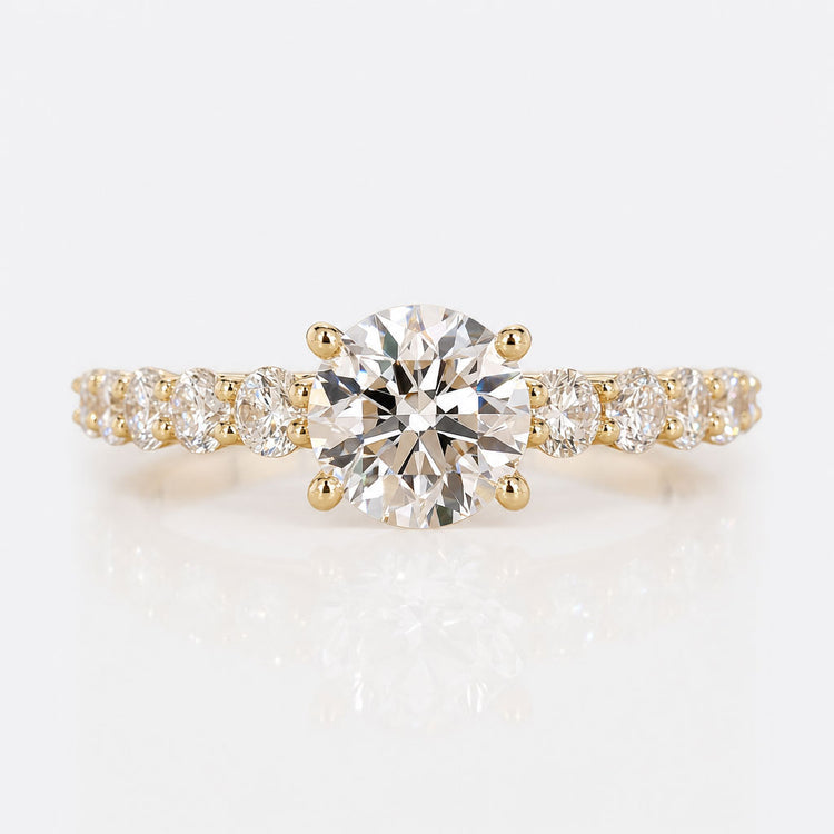 Round Lab-Grown Diamond Tapered Milgrain Pavé Hidden Halo Ring 1 – 3 CT