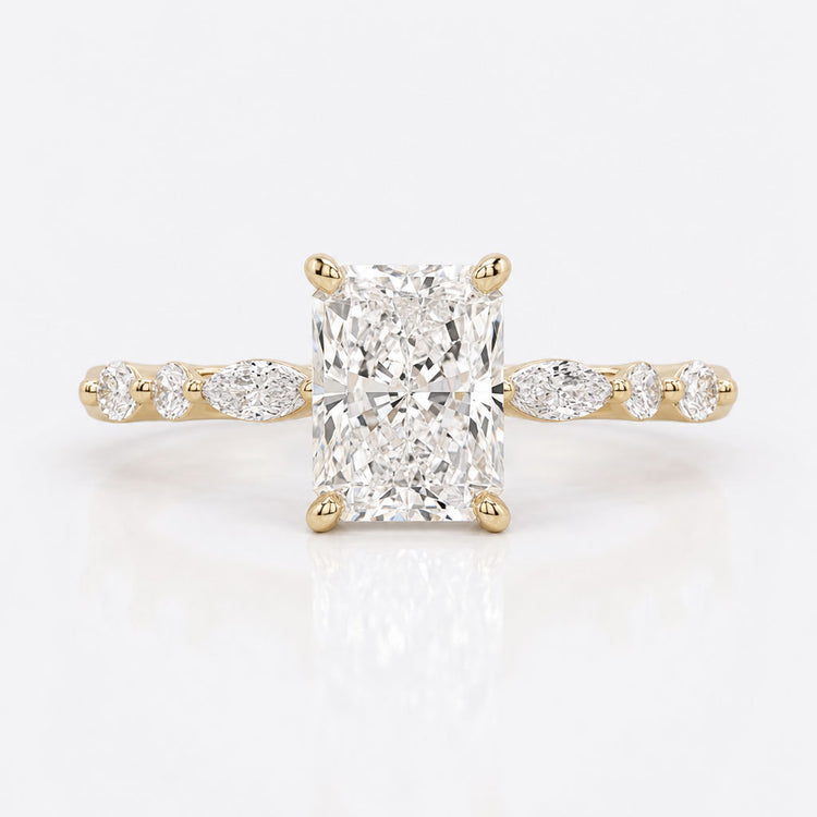 Radiant Cut Diamond Ring With Double Hidden Halo Setting