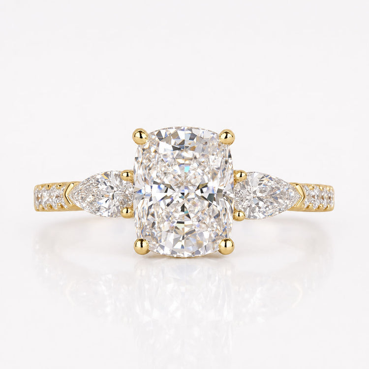 Elongated Cushion Lab-Grown Diamond Pear Side Stone Trellis Ring 1 – 2 CT