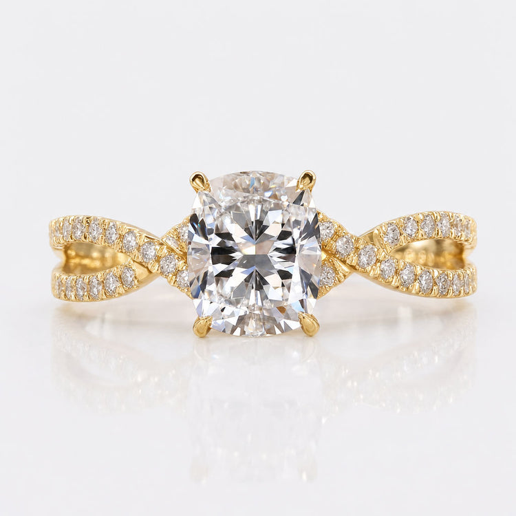 Elongated Cushion Lab-Grown Diamond Twisted Pavé Ring 1 – 2 CT