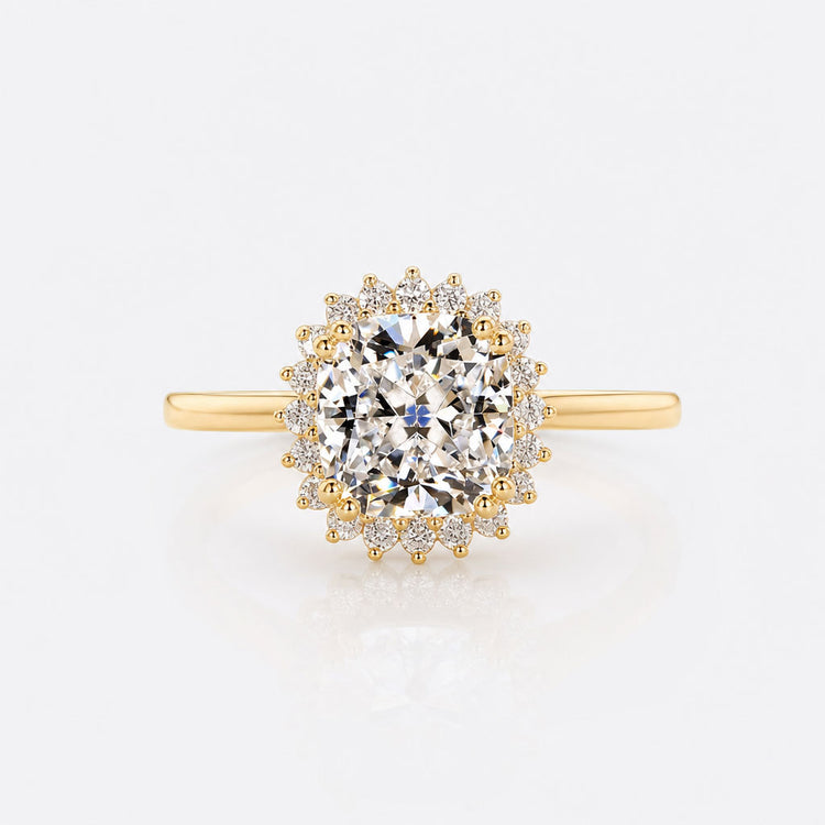 Cushion Lab-Grown Diamond Double Prong Cluster Halo Ring 1 – 3 CT
