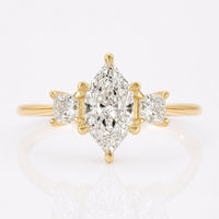 Dutch Marquise Cut Lab-Grown Diamond Three Stone Ring with Princess Side Stones 1 CT