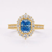 Radiant Blue Lab-Grown Diamond Halo Pavé Ring 1 - 2 CT