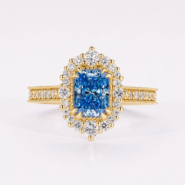Radiant Blue Lab-Grown Diamond Halo Pavé Ring 1 - 2 CT