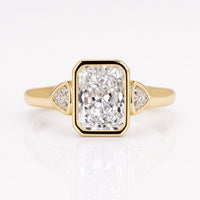 Radiant Cut Lab-Grown Diamond Bezel Trillion Three Stone Ring 1 - 2 CT