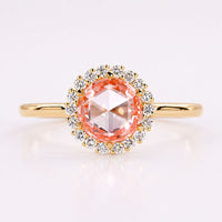 Round Rose Cut Peach Sapphire Cluster Halo Ring