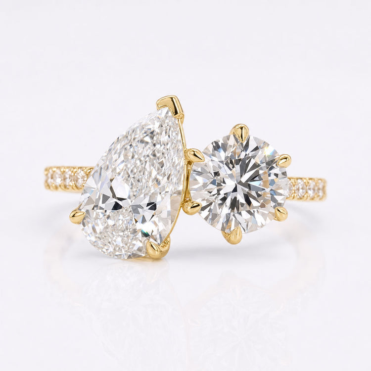 Pear and Round Lab-Grown Diamond Toi et Moi Ring 3.3 TCW