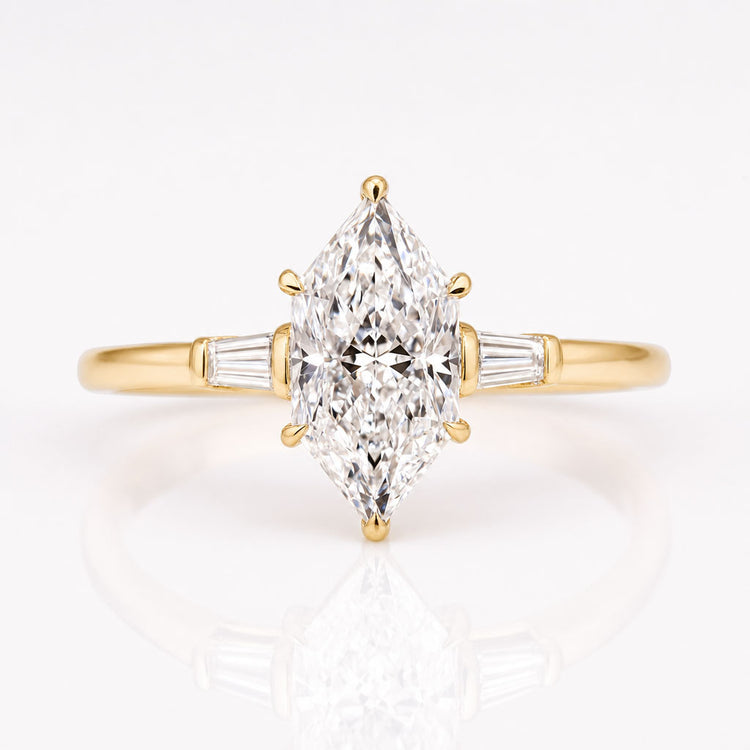 Dutch Marquise Cut Lab-Grown Diamond Tapered Baguette Three Stone Ring 1 - 3 CT