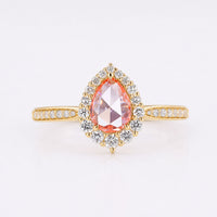 Pear Rose Cut Peach Sapphire Pavé Halo Ring