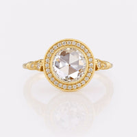 Round Rose Cut Lab-Grown Diamond Bezel Vintage Three Stone Ring 1 - 2 CT