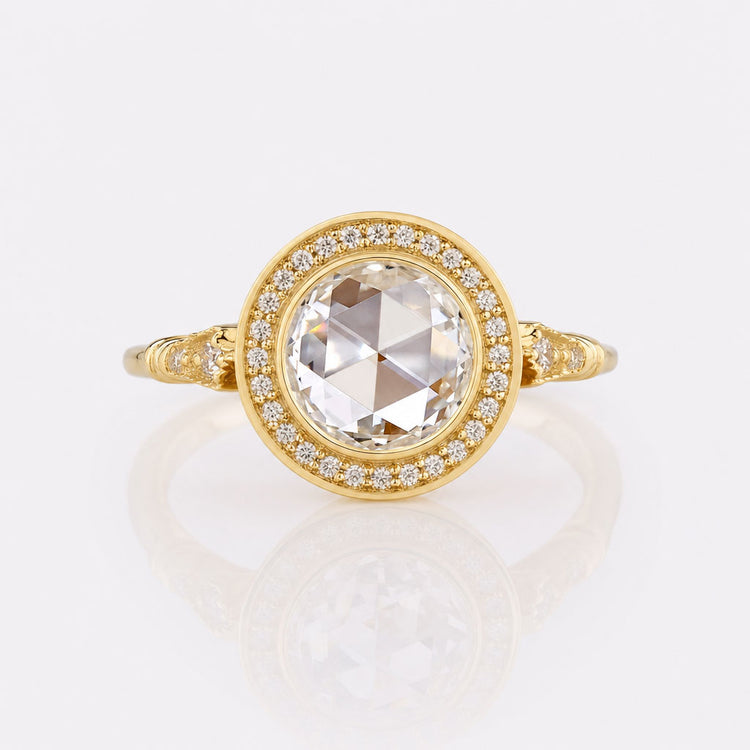 Round Rose Cut Lab-Grown Diamond Bezel Vintage Three Stone Ring 1 - 2 CT
