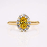 Oval Lab-Grown Diamond Canary Yellow Cluster Halo Ring 1 - 2 CT