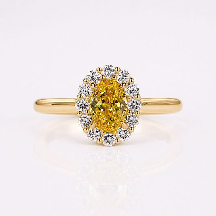 Oval Lab-Grown Diamond Canary Yellow Cluster Halo Ring 1 - 2 CT