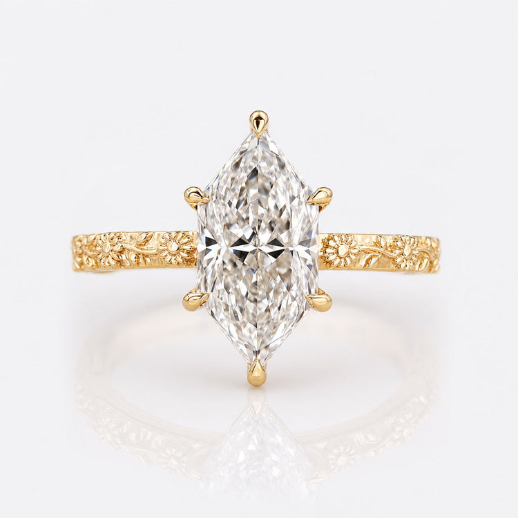 Dutch Marquise Cut Lab-Grown Diamond Sunflower Art Deco Solitaire Ring 1 - 3 CT