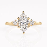 Marquise Lab-Grown Diamond Three Stone Hidden Halo Ring 1 - 2 CT