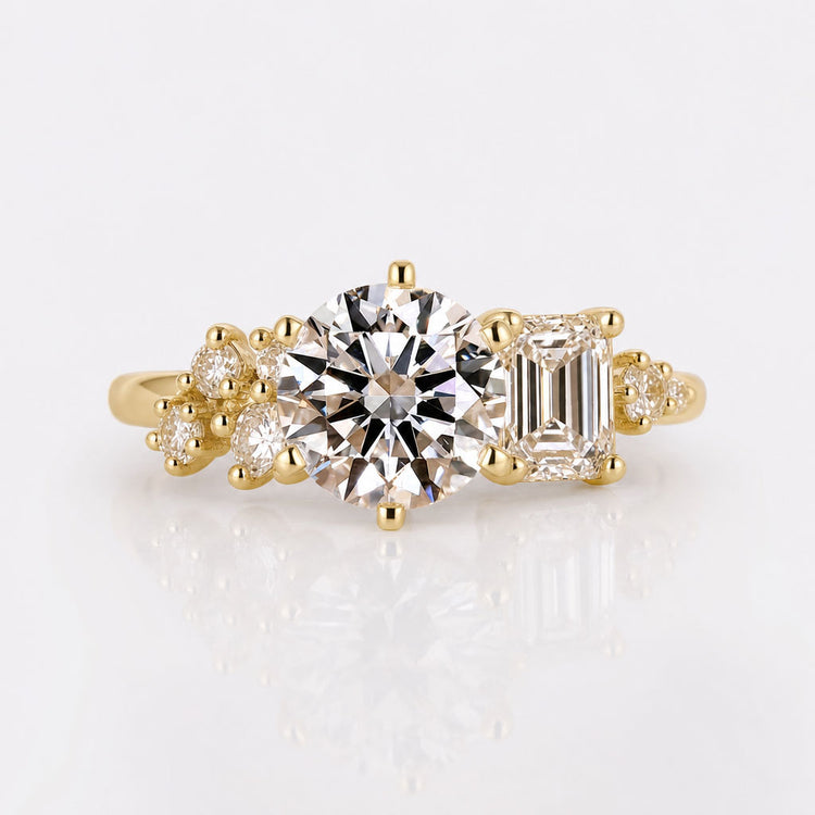 Round & Emerald Cut Lab-Grown Diamond Cluster Ring 1 – 2 CT