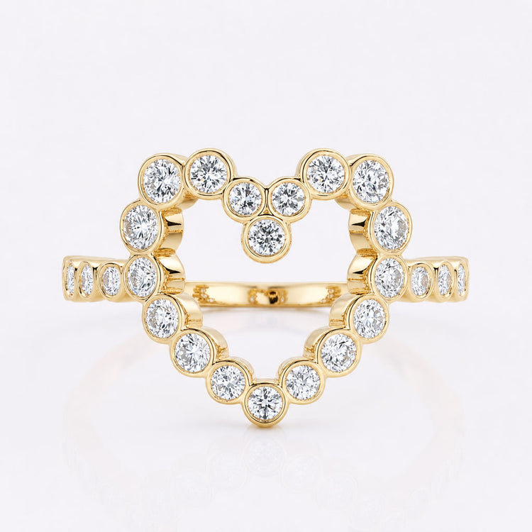Round Lab-Grown Diamond Heart Shape Pavé Ring
