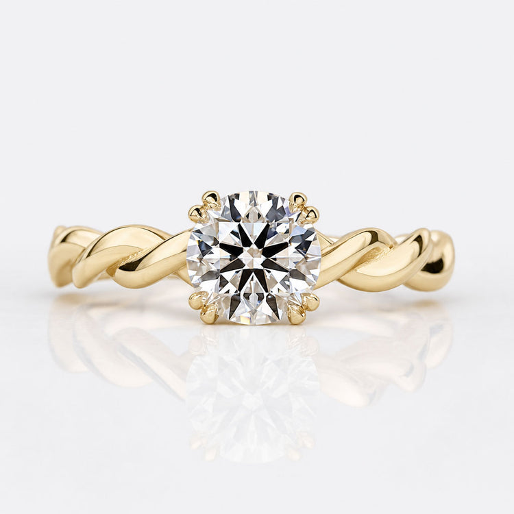 Round Cut Lab-Grown Diamond Hidden Halo Twisted Rope Band Ring 1 – 2 CT